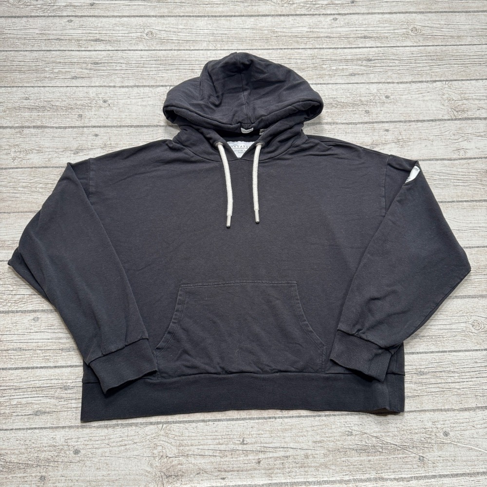 Wanakome Canada Hoodie Women's L Black Oversized Cropped Fleece Lined Pullover